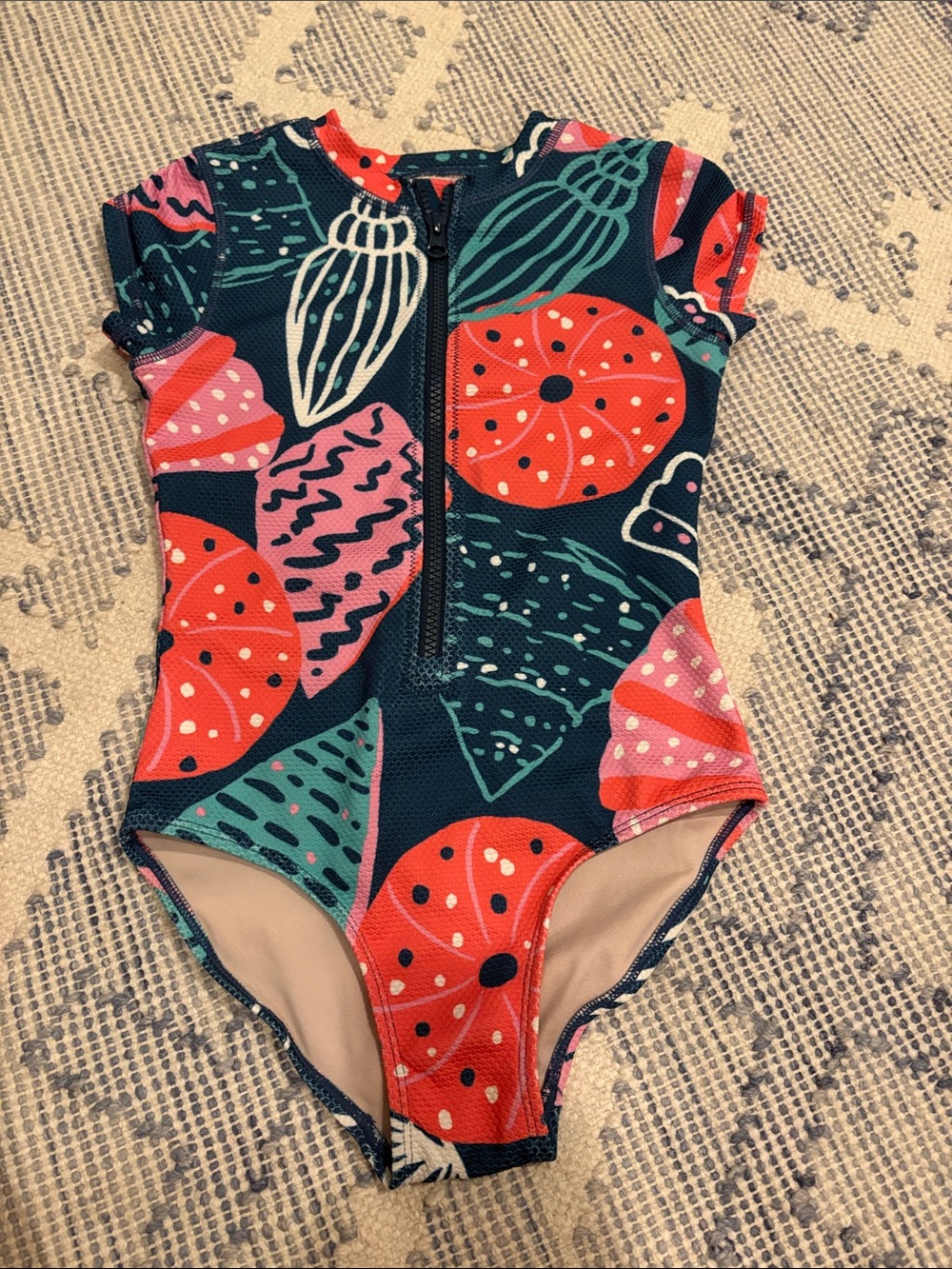Girls Short Sleeve Zip Front Swimsuit